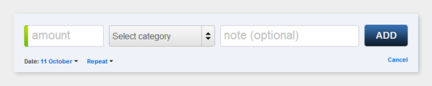 The income/expense entry dialog in cashbase